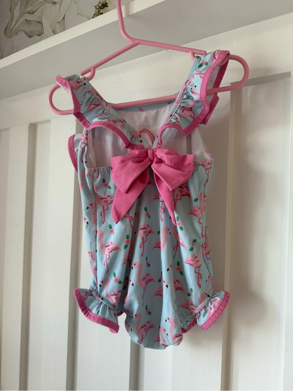 Pink Flamingo Ruffle One-Piece Bodysuit for Kids by
